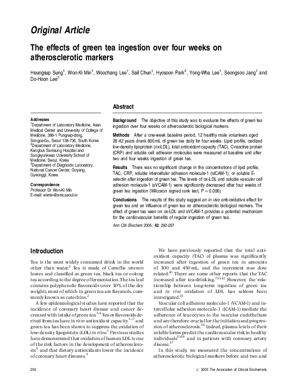 (PDF) The effects of green tea ingestion over four weeks on ...