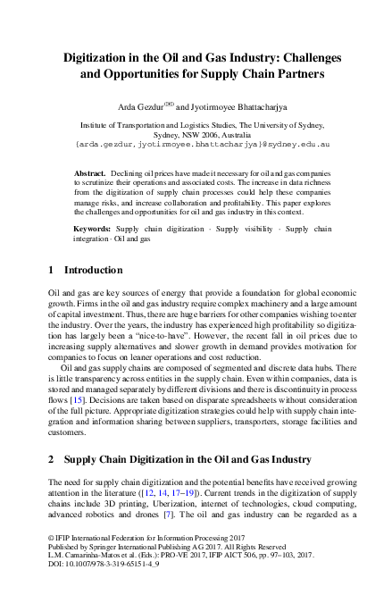(PDF) Digitization in the Oil and Gas Industry: Challenges and ...