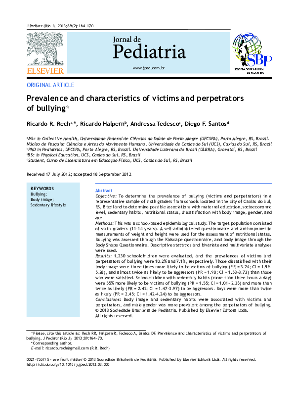 (PDF) Prevalence and characteristics of victims and perpetrators of ...