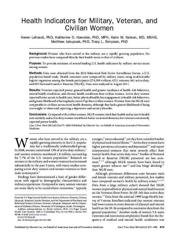 (PDF) Health Indicators for Military, Veteran, and Civilian Women