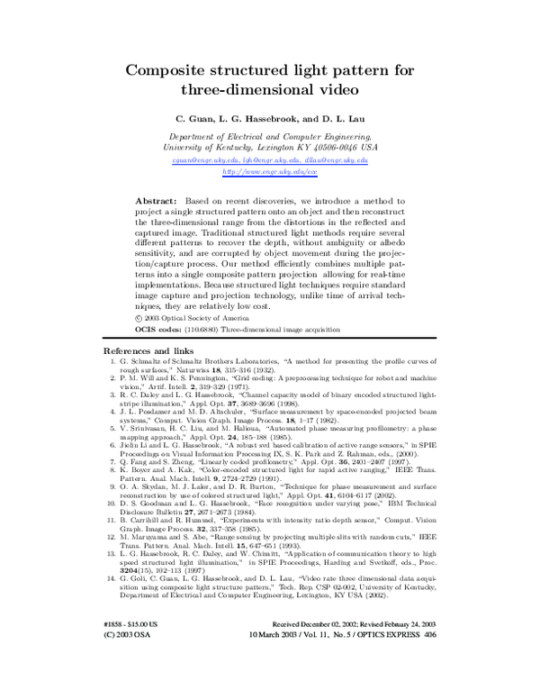 (PDF) Composite structured light pattern for three-dimensional video