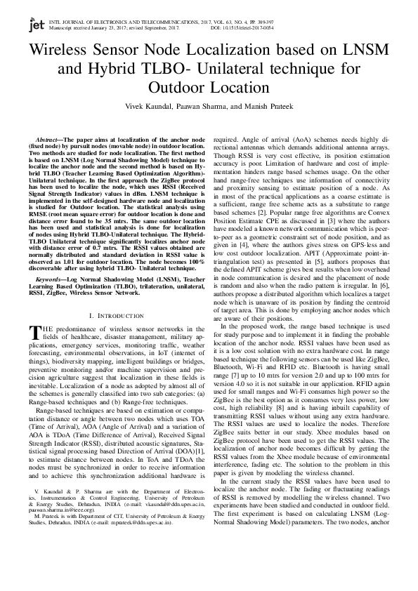 (PDF) Wireless Sensor Node Localization based on LNSM and Hybrid TLBO ...