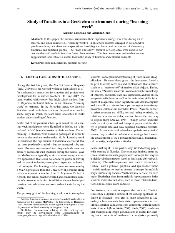 (PDF) Study of functions in a GeoGebra environment during "learning week