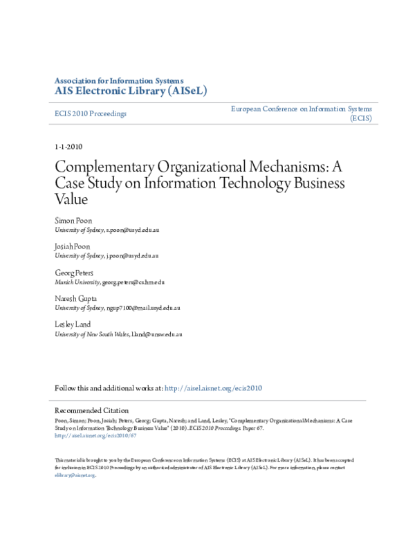 (PDF) Complementary Organizational Mechanisms: A Case Study on ...