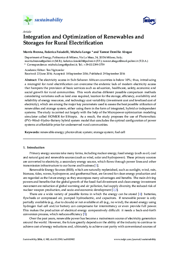 (PDF) Integration and Optimization of Renewables and Storages for Rural ...