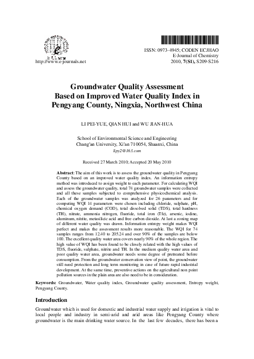 (PDF) Groundwater Quality Assessment Based on Improved Water Quality ...