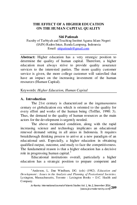 (PDF) The Effect of a Higher Education on the Human Capital Quality