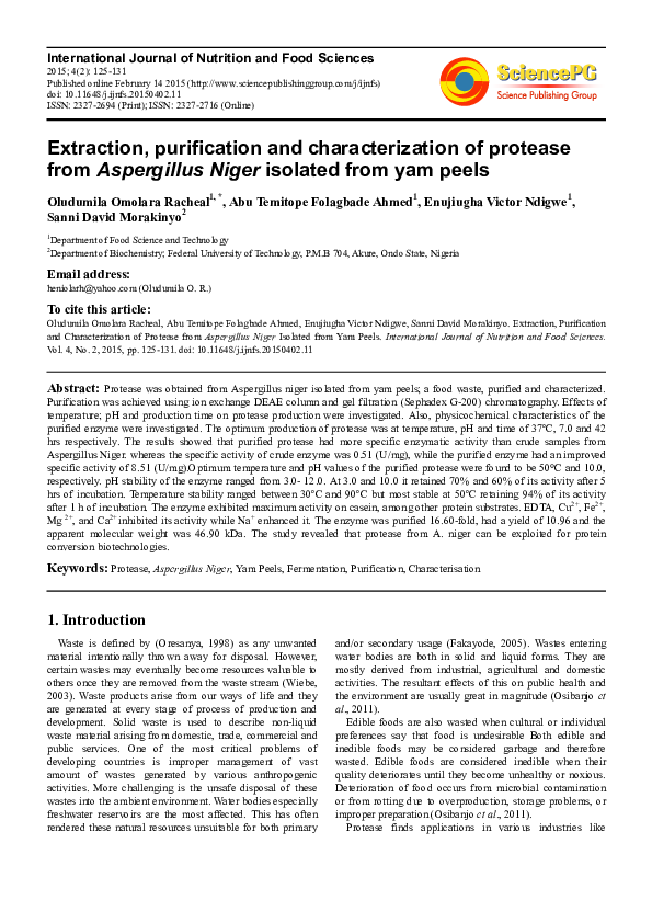 (PDF) Extraction, Purification and Characterization of Thermostable ...