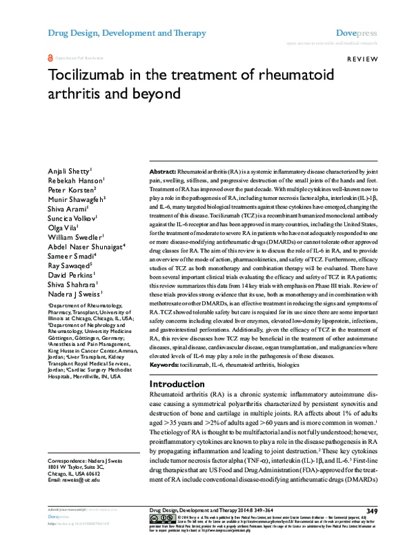 (PDF) Tocilizumab in the treatment of rheumatoid arthritis and beyond