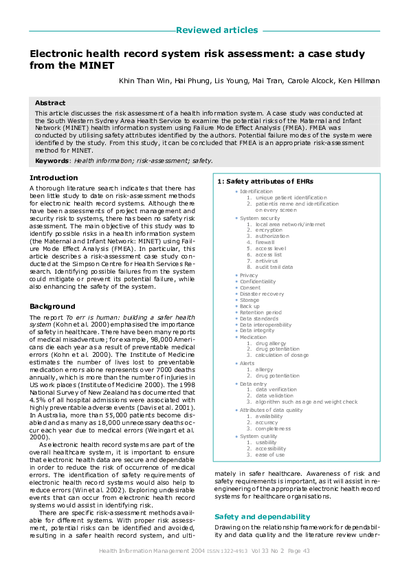 (PDF) Electronic Health Record System Risk Assessment: A Case Study ...