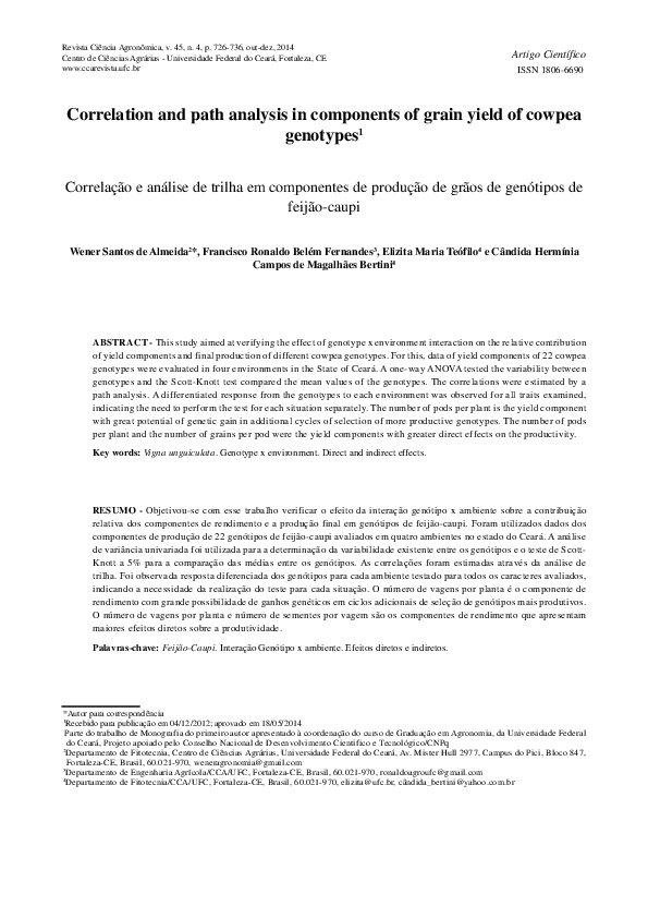 (PDF) Correlation and path analysis in components of grain yield of ...