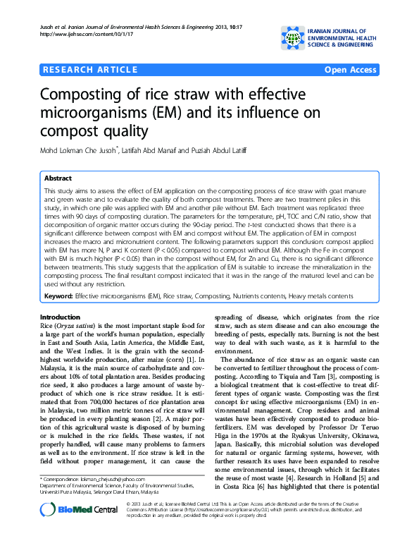(PDF) Composting of rice straw with effective microorganisms (EM) and ...