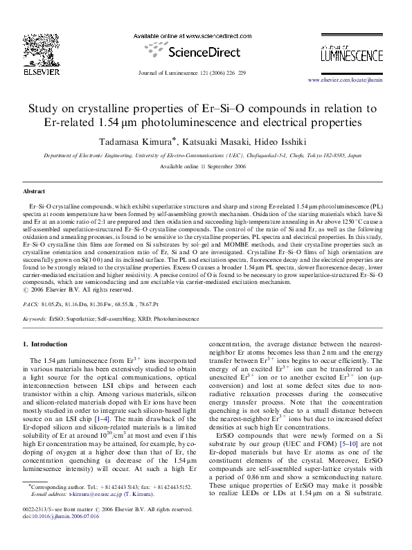 (PDF) Study on crystalline properties of Er–Si–O compounds in relation ...