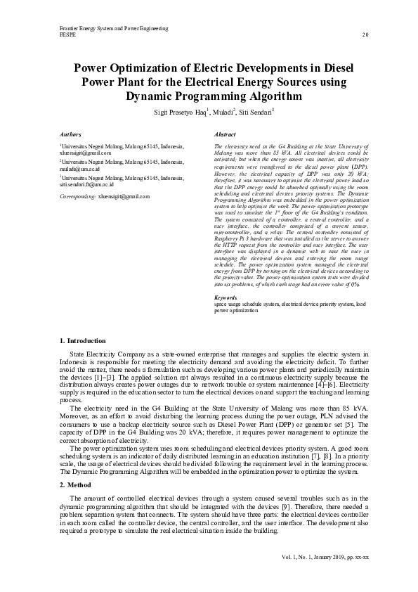 (PDF) Power Optimization of Electric Developments in Diesel Power Plant ...