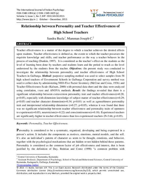 (PDF) Relationship between Personality and Teacher Effectiveness of ...