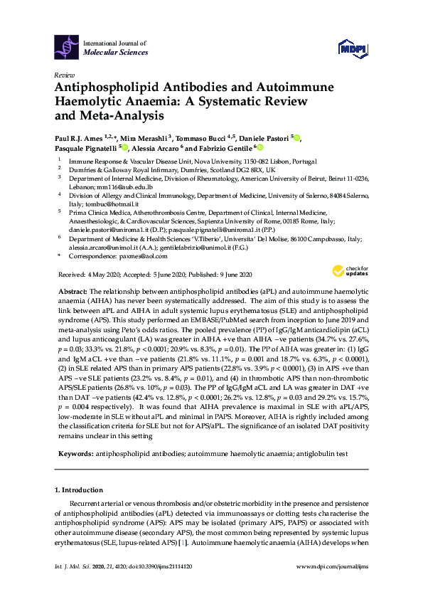 (PDF) Antiphospholipid Antibodies and Autoimmune Haemolytic Anaemia: A ...