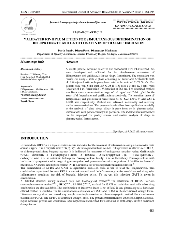 (PDF) Validated RP-HPLC Method for Simultaneous Determination of ...