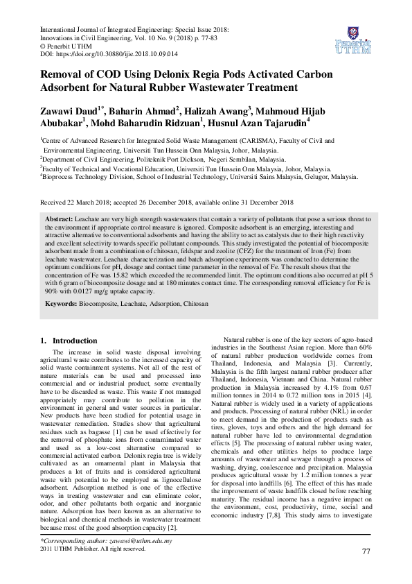 (PDF) Removal of COD Using Delonix Regia Pods Activated Carbon ...