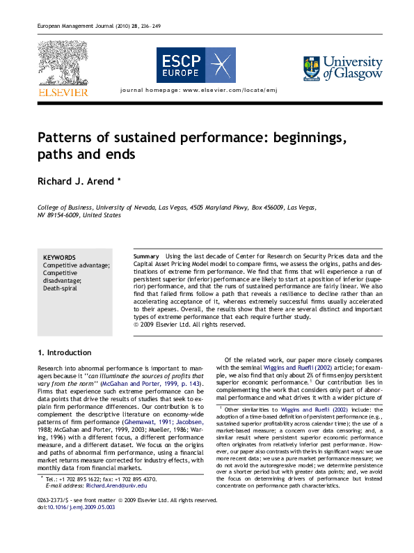 (PDF) Patterns of sustained performance: beginnings, paths and ends