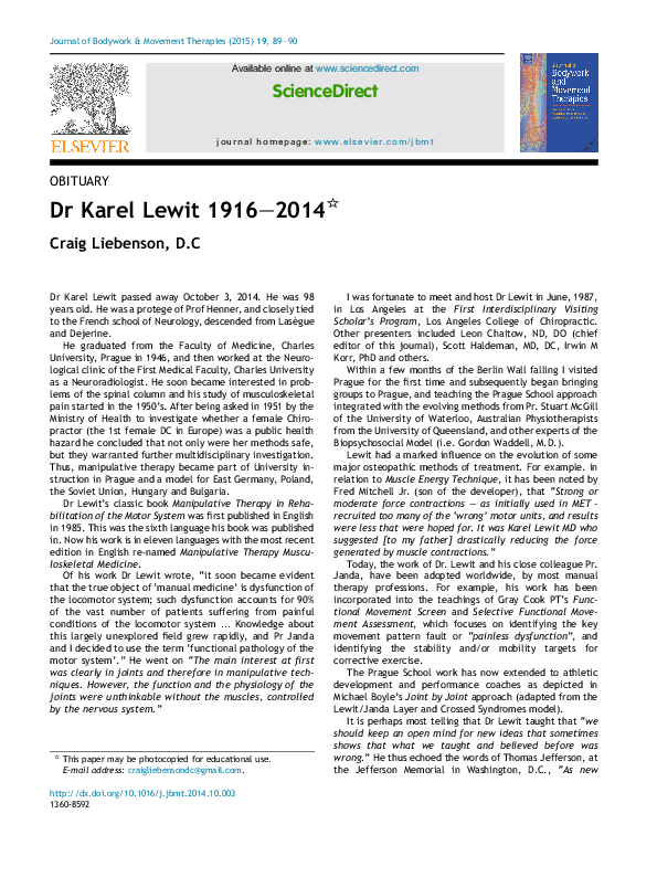(PDF) Dr Karel Lewit 1916-2014