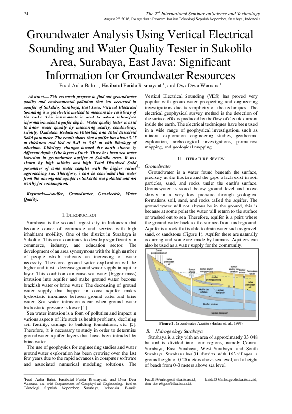 (PDF) Groundwater Analysis Using Vertical Electrical Sounding and Water ...