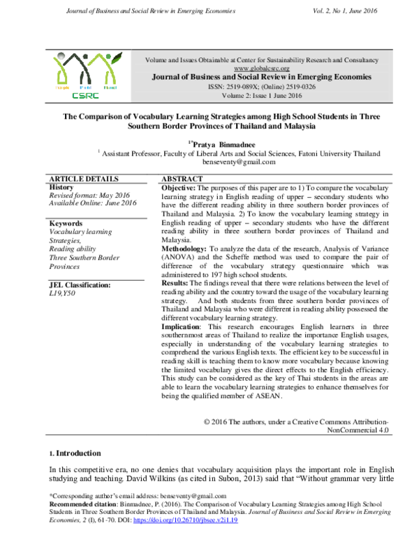 (PDF) The Comparison of Vocabulary Learning Strategies among High ...
