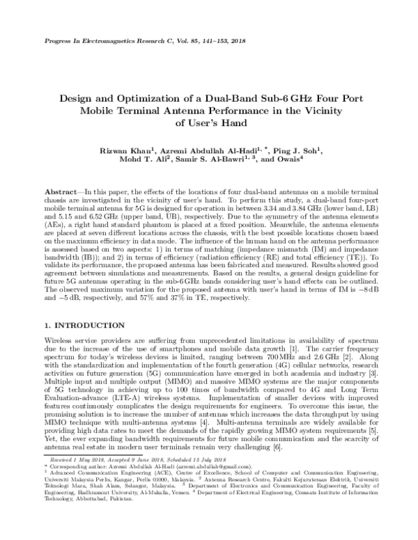 (PDF) Design and Optimization of a Dual-Band SUB-6 GHZ Four Port Mobile ...