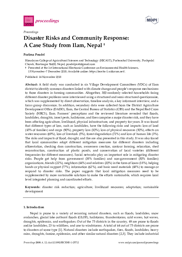 (PDF) Disaster Risks and Community Response: A Case Study from Ilam, Nepal