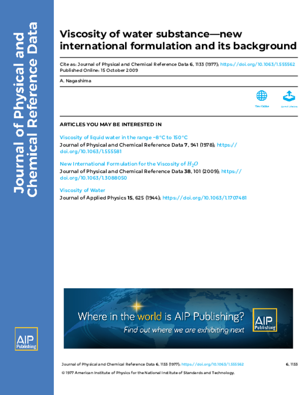 (PDF) Viscosity of water substance—new international formulation and ...
