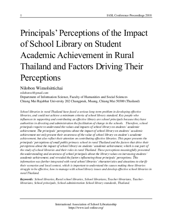 (PDF) Principals’ Perceptions of the Impact of School Library on ...