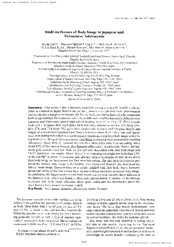 (PDF) Study on Factors of Body Image In Japanese and Vietnamese Adolescents