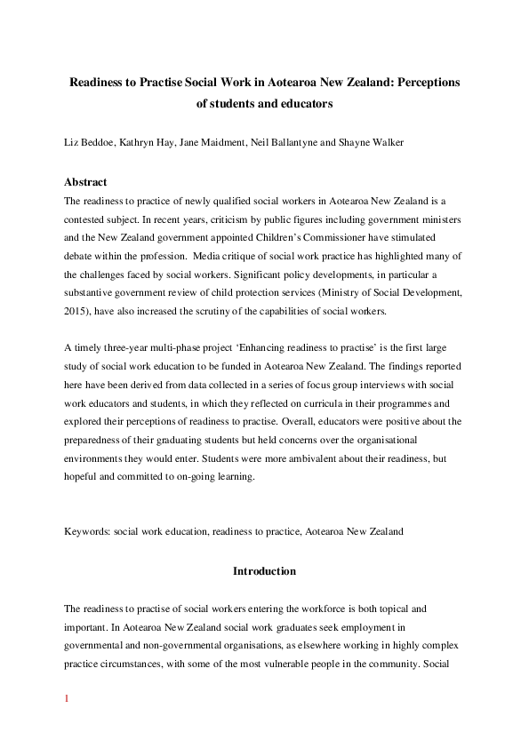 (PDF) Readiness to practice social work in Aotearoa New Zealand ...