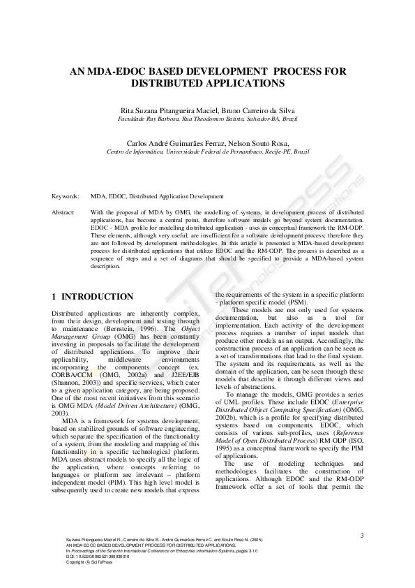 (PDF) An MDA-EDOC Based Development Process for Distributed Applications