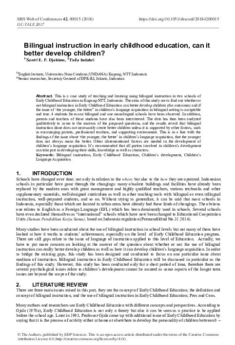 (PDF) Bilingual instruction in early childhood education, can it better ...