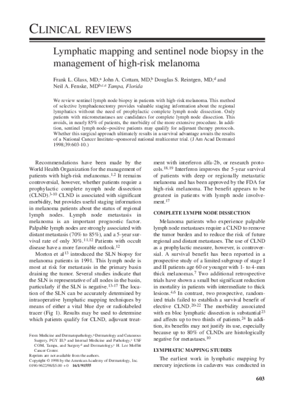 (PDF) Lymphatic mapping and sentinel node biopsy in the management of ...