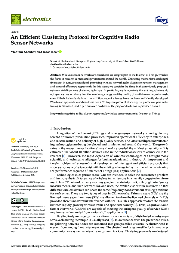 (PDF) An Efficient Clustering Protocol for Cognitive Radio Sensor Networks