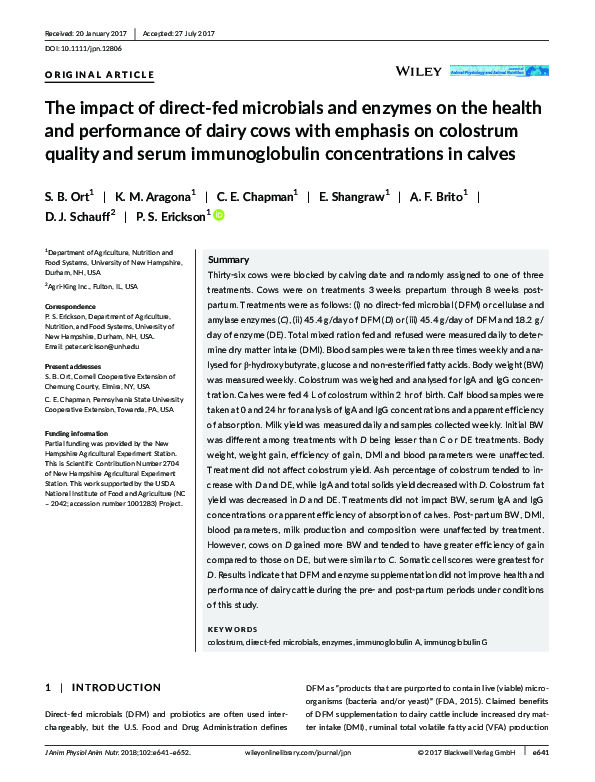 (PDF) The impact of direct-fed microbials and enzymes on the health and ...