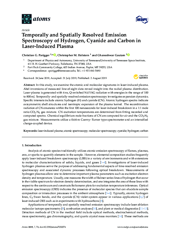 (PDF) Temporally and Spatially Resolved Emission Spectroscopy of ...
