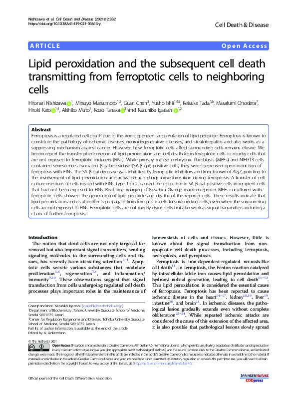 (PDF) Lipid peroxidation and the subsequent cell death transmitting ...