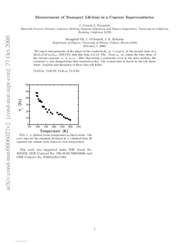 Measurement of Transport Lifetime in a Cuprate Superconductor