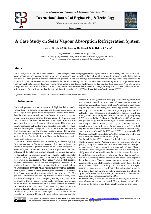 (PDF) A Case Study on Solar Vapour Absorption Refrigeration System