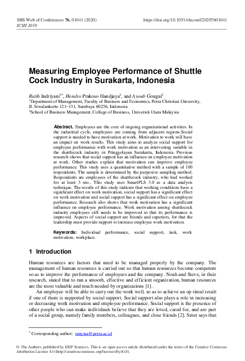 (PDF) Measuring Employee Performance of Shuttle Cock Industry in ...