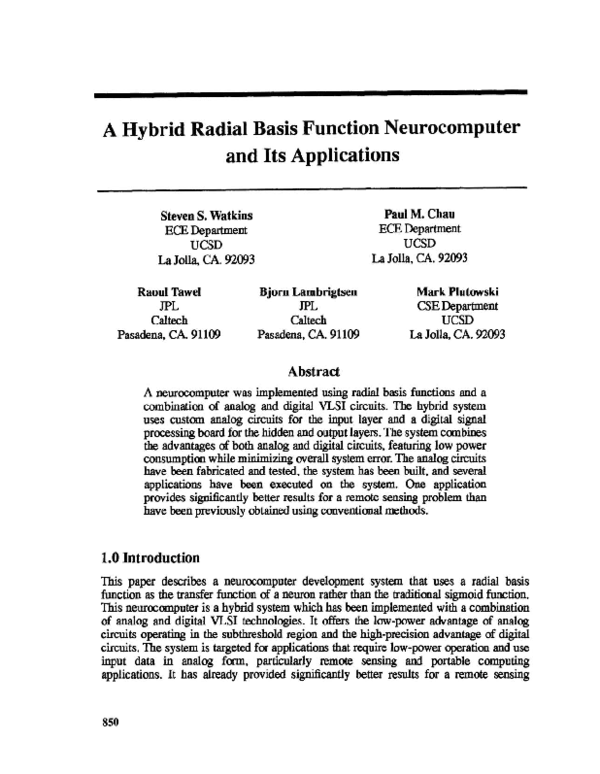 (PDF) A Hybrid Radial Basis Function Neurocomputer and Its Applications