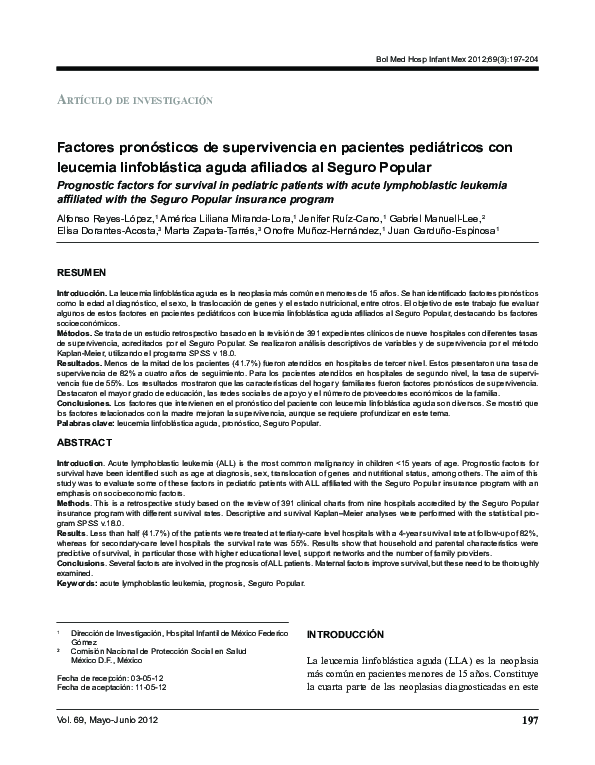 (PDF) Prognostic factors for survival in pediatric patients with acute ...