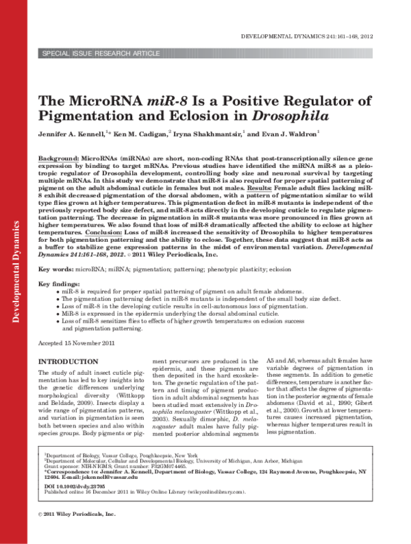 (PDF) The MicroRNA miR-8 is a positive regulator of pigmentation and ...