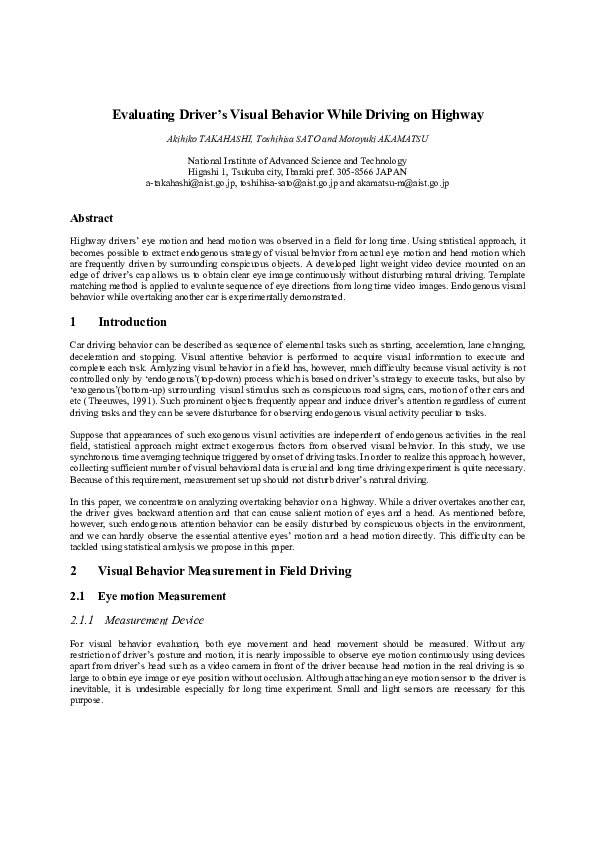 (PDF) Evaluating Driver's Visual Behavior While Driving on Highway