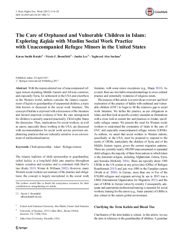 (PDF) The Care of Orphaned and Vulnerable Children in Islam: Exploring ...