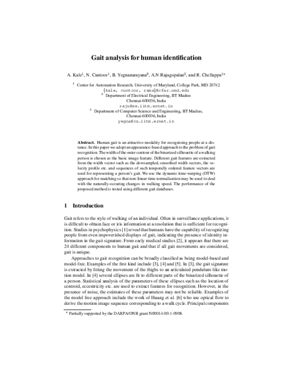 (PDF) Gait Analysis for Human Identification