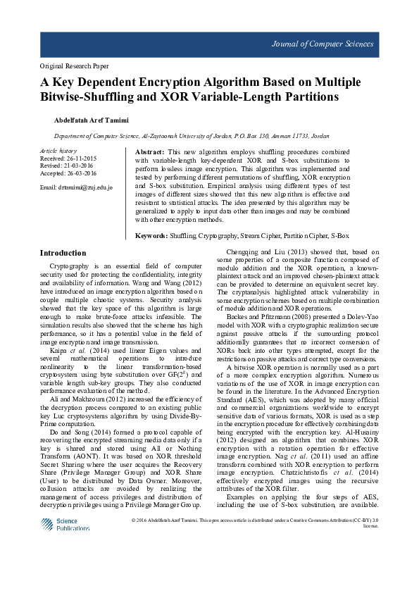 (PDF) A Key Dependent Encryption Algorithm Based on Multiple Bitwise ...