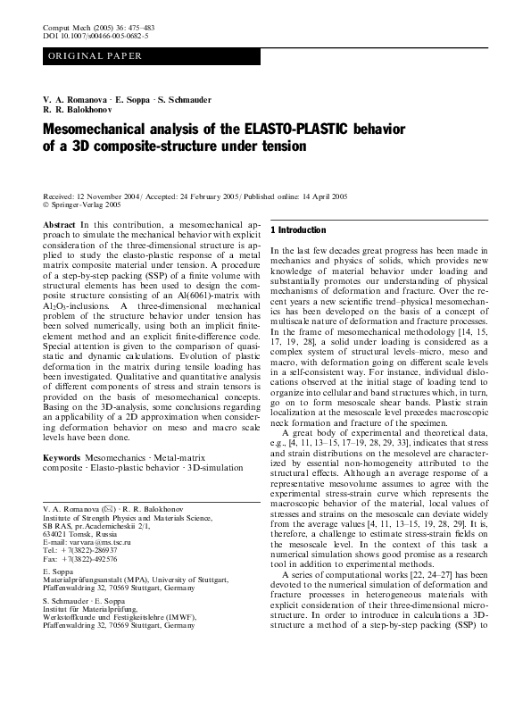 (PDF) Mesomechanical analysis of the ELASTO-PLASTIC behavior of a 3D ...